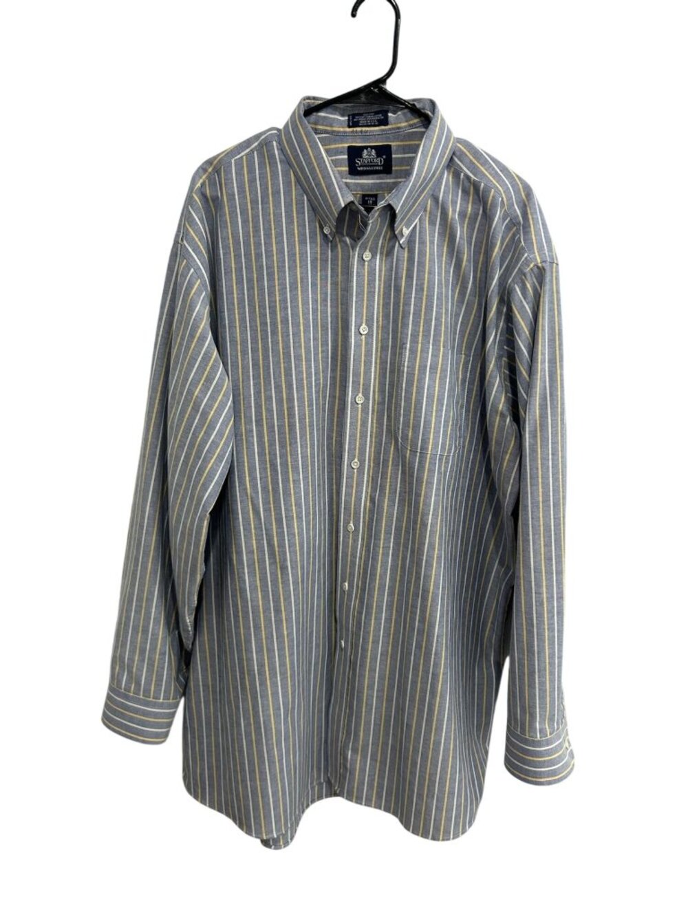 Stafford X-Tall Mens Yellow Gray Striped Wrinkle Free Oxford Shirt Academia